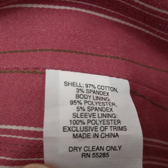 Express | Blazer Pink Ivory Stripe Fitted Lined Jacket Cotton Stretch | Size 4 - Picture 9 of 9